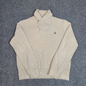Vtg Polo Ralph Lauren Luxury Mens Jersey Size M Shawl-Collar Tan Pullover